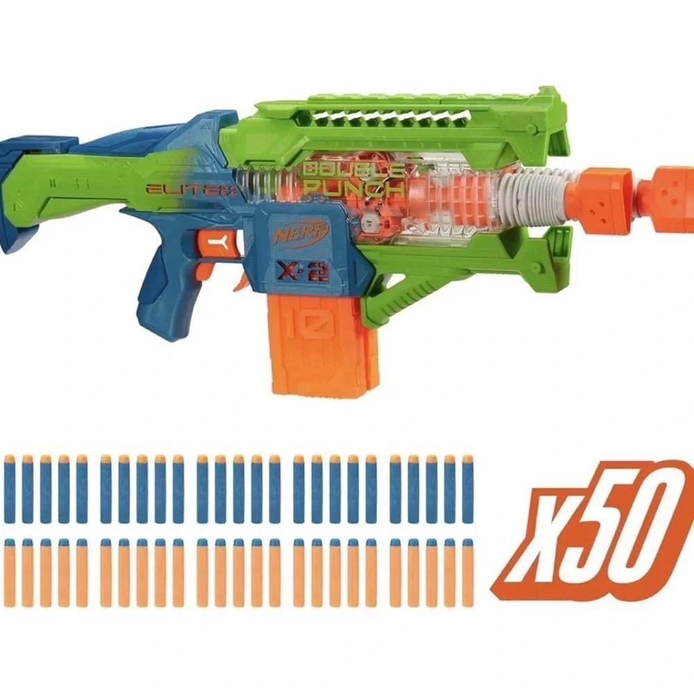 Nerf Elite 2.0 Double Punch Blaster in Green, Blue & Orange